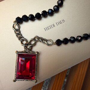 Massive Heidi Daus Charmed Nouveau 19" Beaded Siam Red Crystal Drop Necklace